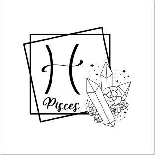 Pisces Zodiac Sign Floral Crystal Design Posters and Art